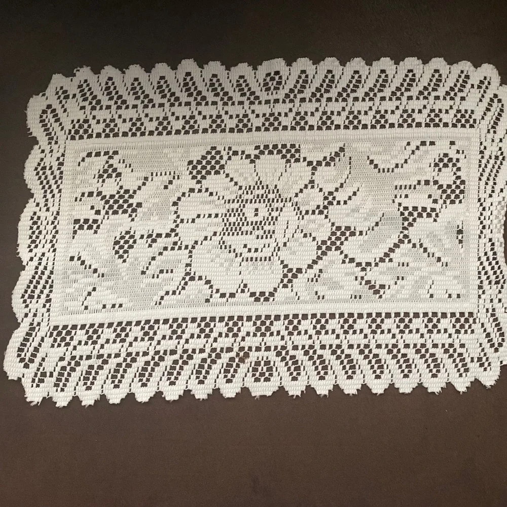 White Crochet‎ Floral Lace Rectangle Doily Polyester Placemat 16 x 11